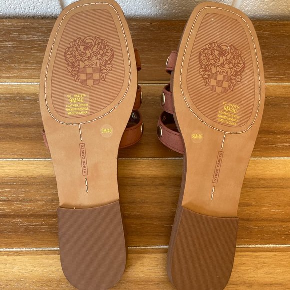 Vince Camuto Studded Sandal Slides in Nut Brown Leather - Picture 5 of 5